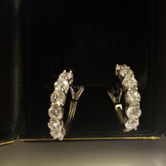 Jewelry - STERLING SILVER 1.20ctw CZ OMEGA HOOPS EARRINGS
